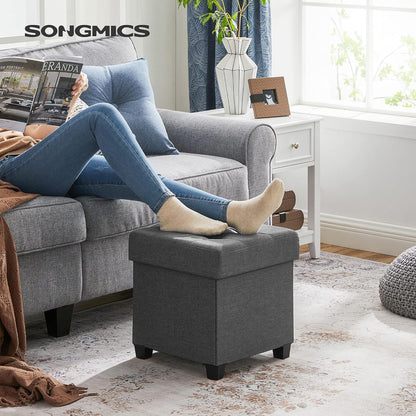 SONGMICS Storage Ottoman, Small Ottoman Foot Rest with Legs, 12.6 x 15.7 x 13.2 Inches Foot Stool, Load up to 660 lb, for Living Room, Bedroom, Dorm, Slate Gray ULSF012G01
