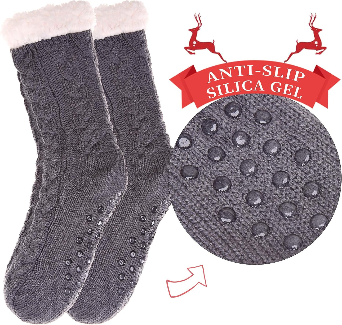 SDBING Women's Winter Super Soft Warm Cozy Fleece Lined Fuzzy Slipper Socks with Grippers