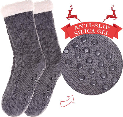 SDBING Women's Winter Super Soft Warm Cozy Fleece Lined Fuzzy Slipper Socks with Grippers