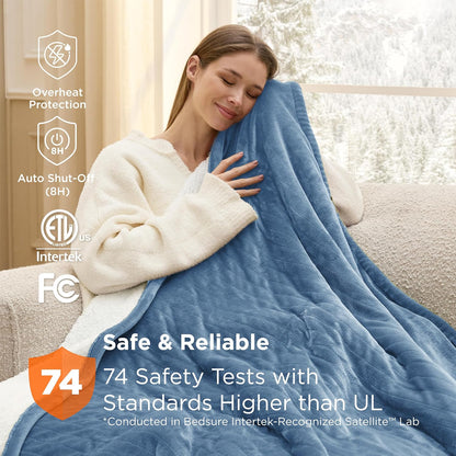 Bedsure Heated Blanket Throw Blanket with Preheat Function - Fast Heating Electric Blanket, Soft Flannel Throw with 6 Time Settings(Up to 10H), 6 Heating Settings, Gifts for Grandma (50"x60", Cream)