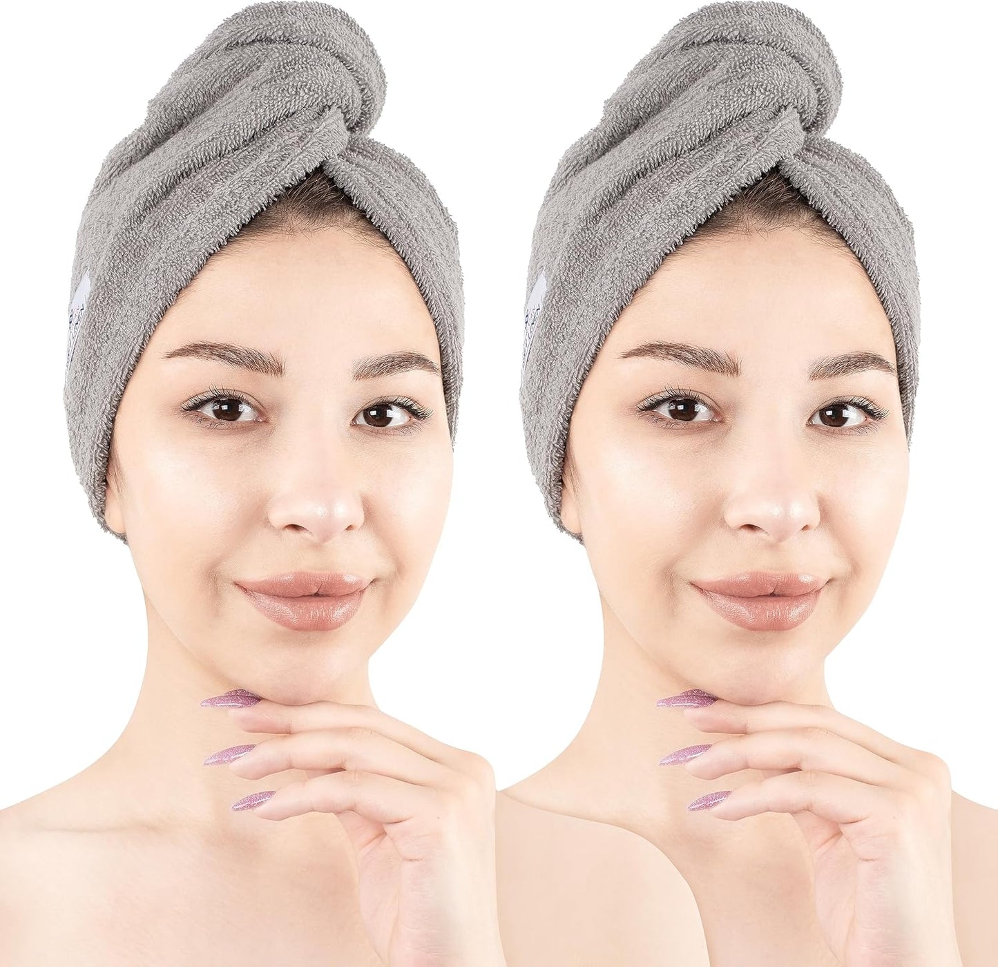 American Soft Linen 100% Cotton Hair Towels for Women, Head Towel Cap, Cotton Hair Turban Towel Wrap for Long Curly Anti Frizz Hair, Soft and Absorbent Cotton Hair Towels 2 Pack, White