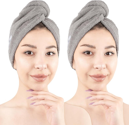 American Soft Linen 100% Cotton Hair Towels for Women, Head Towel Cap, Cotton Hair Turban Towel Wrap for Long Curly Anti Frizz Hair, Soft and Absorbent Cotton Hair Towels 2 Pack, White