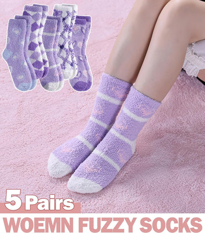 SDBING Fuzzy Socks for Women Soft Fluffy Home Sleeping Socks Cozy Warm Slipper Socks 6 or 5 Pairs
