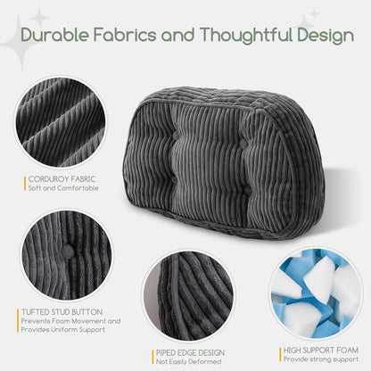 HIGOGOGO Lumbar Support Pillow for Recliner Chair/Accent Chair/Couch/Office Chair, Tufted Corduroy Back Support Cushion for Elderly, Recliner Cushions for Back Rest, Pain Relief, Reading, Brown