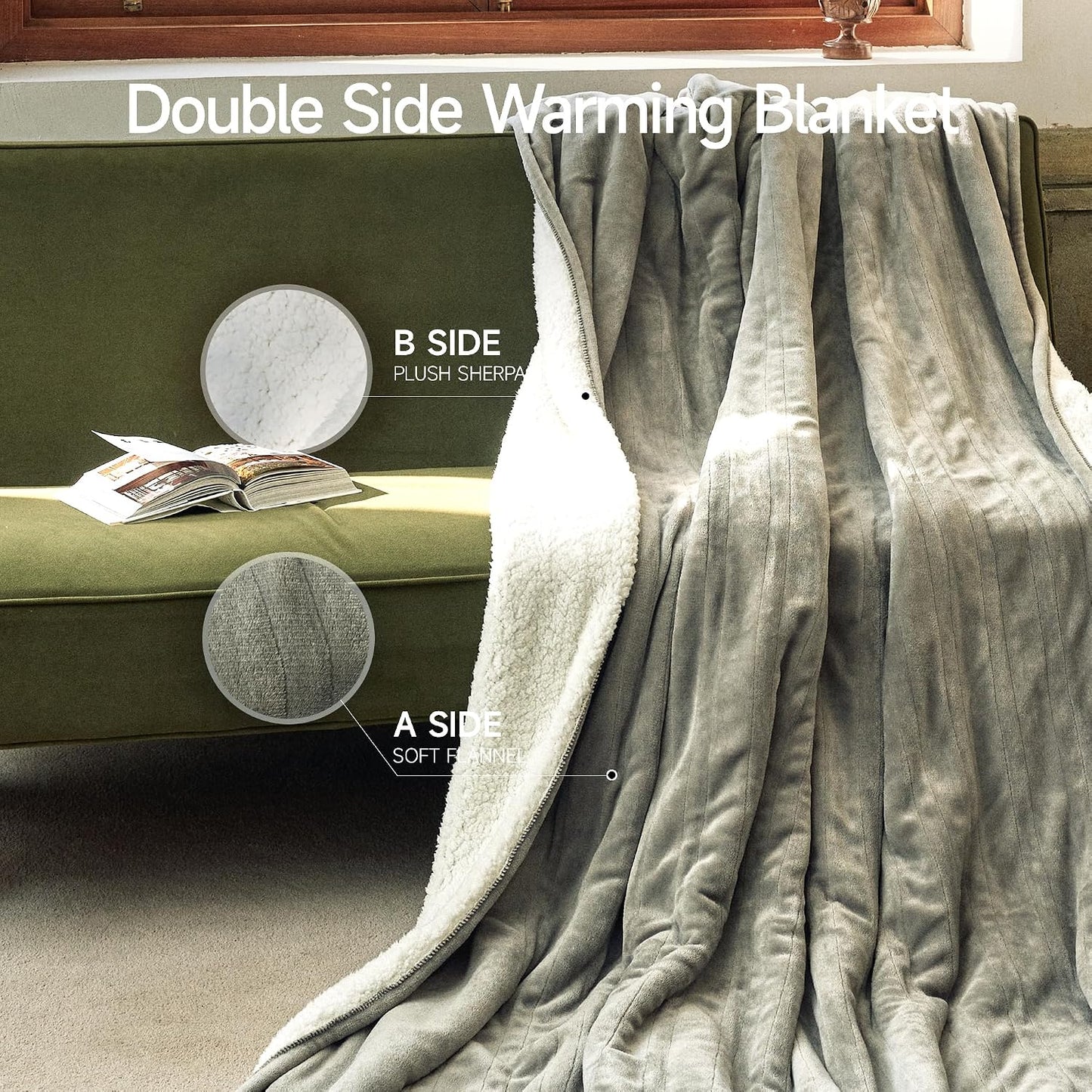 GOTCOZY Heated Throw Blanket, 50''X60'' - Soft Silky Plush Electric Blanket with 4 Heating Levels & 3 Hour Auto Off, ETL Certified, Machine Washable (Grey)