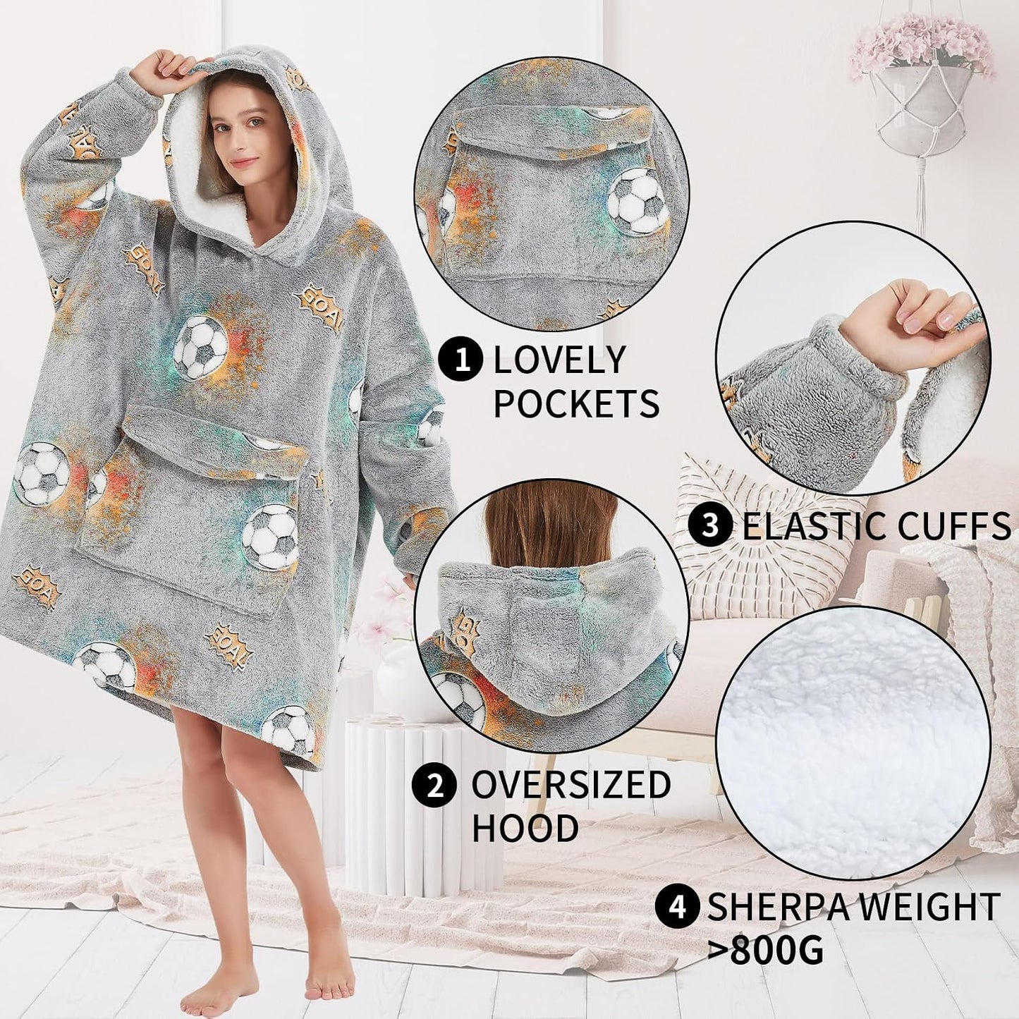 Fiosnow Sun and Moon Blanket Hoodies for Women and Men Adult Oversize Wearable Blanket Hoodies for Soft and Warm