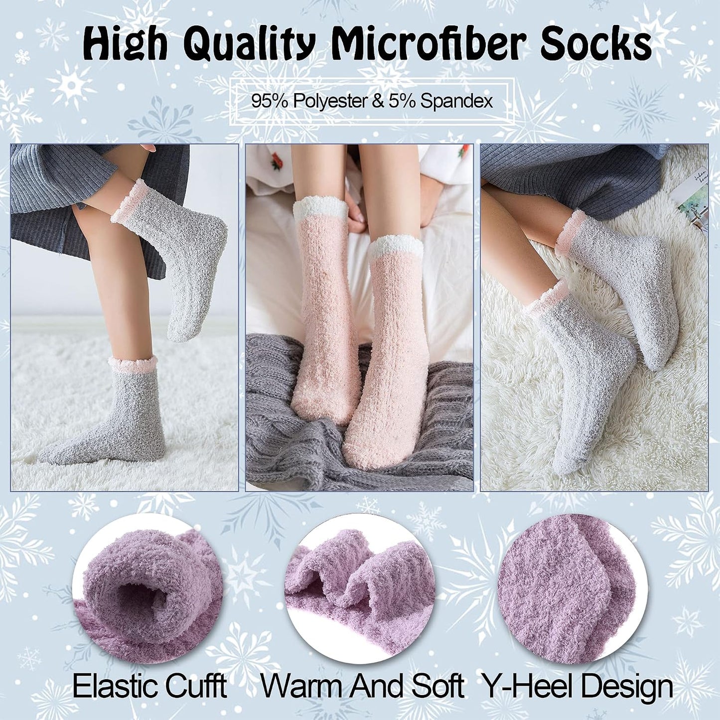 LANLEO 5/6 Pairs Womens Super Soft Fuzzy Plush Warm Winter Home Sleeping Slipper Socks
