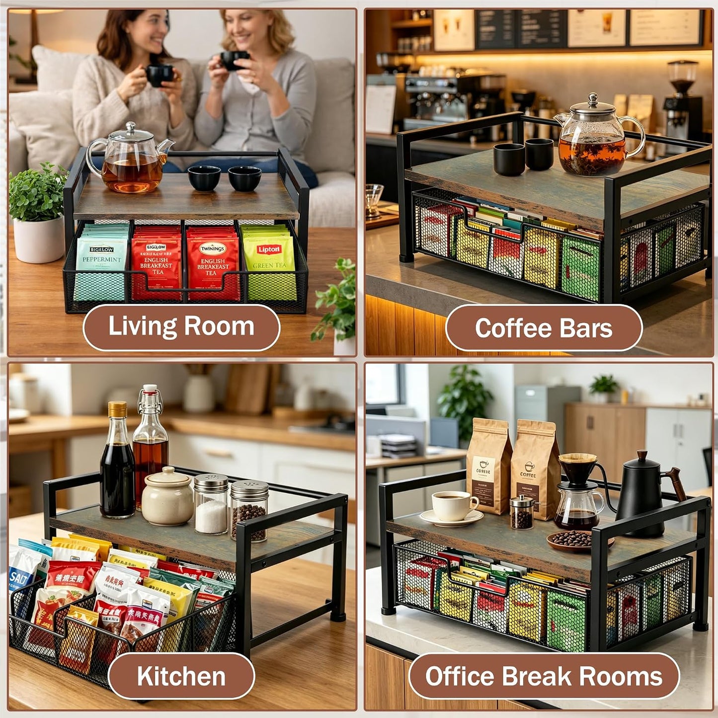 Tea Bag Organizer And Storage with Drawer Teabag Holder Tea Box