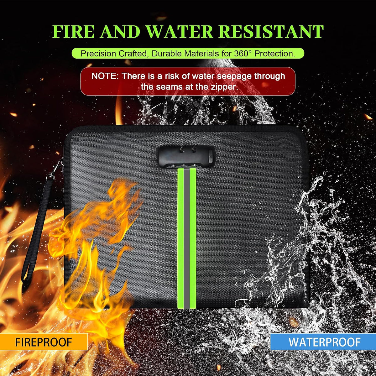 5200℉ Fireproof Document Bag, Fireproof Bag with Lock, Fireproof Document Organizer, Safes for Home Use Fire and Water Proof with Heat Insulated for Cash, Valuables, Documents-Black