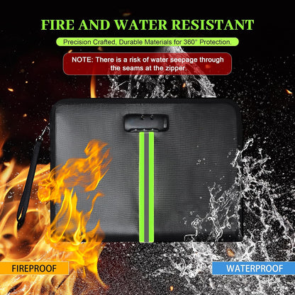 5200℉ Fireproof Document Bag, Fireproof Bag with Lock, Fireproof Document Organizer, Safes for Home Use Fire and Water Proof with Heat Insulated for Cash, Valuables, Documents-Black