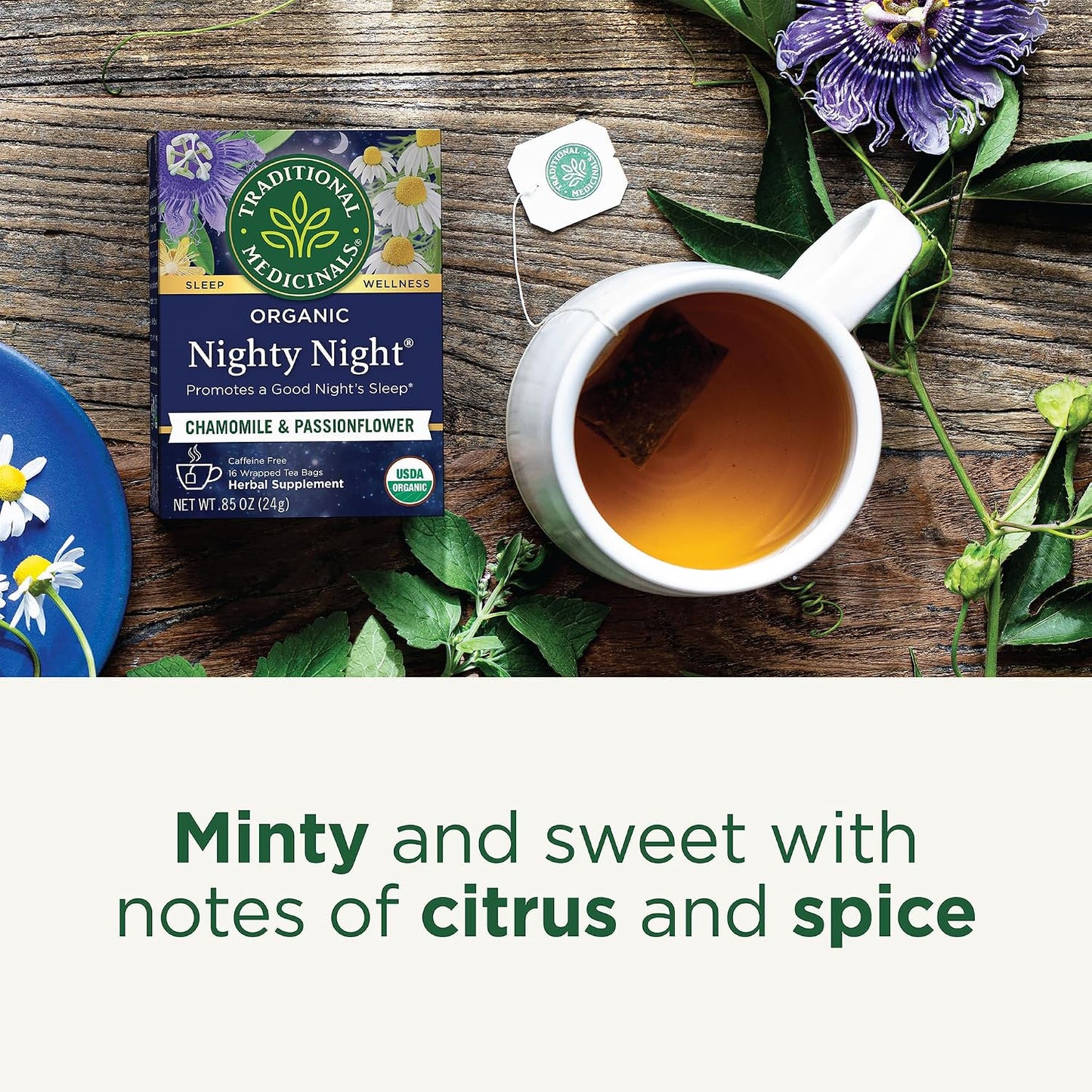 Traditional Medicinals Organic, Nighty Night Extra, Valerian Root & Lemon Balm - Herbal Sleep Aid Tea - Kosher, Non-GMO, Caffeine-Free, Compostable - 96 Tea Bags (6 Packs of 16)