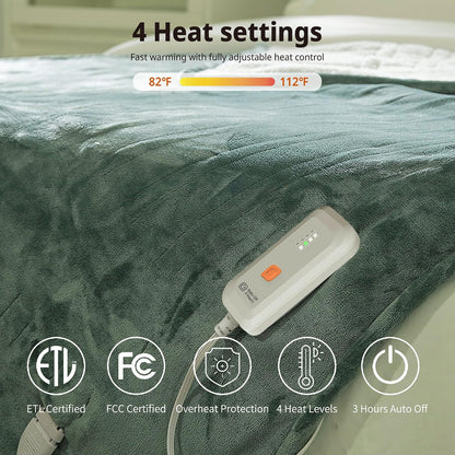 GOTCOZY Heated Throw Blanket, 50''X60'' - Soft Silky Plush Electric Blanket with 4 Heating Levels & 3 Hour Auto Off, ETL Certified, Machine Washable (Grey)