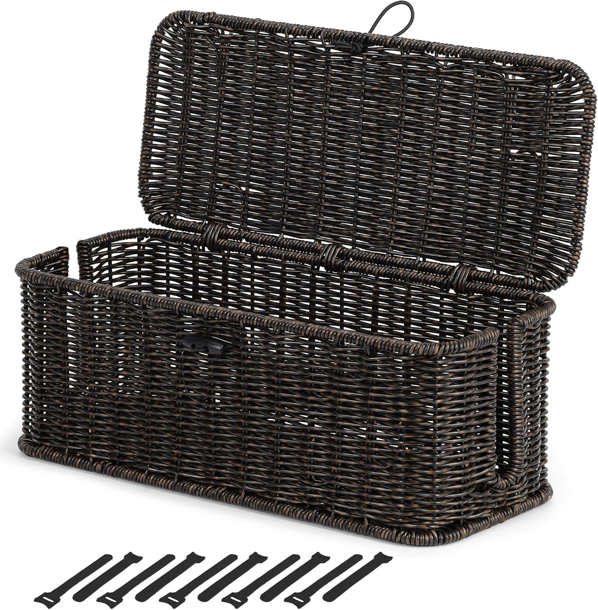Cable Management Box, Cord Organizer with Lid & Cable Ties - Brown, L