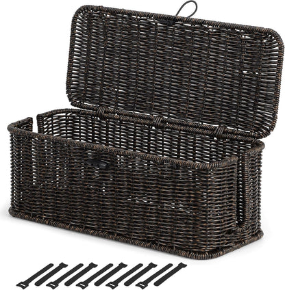 Cable Management Box, Cord Organizer with Lid & Cable Ties - Brown, L