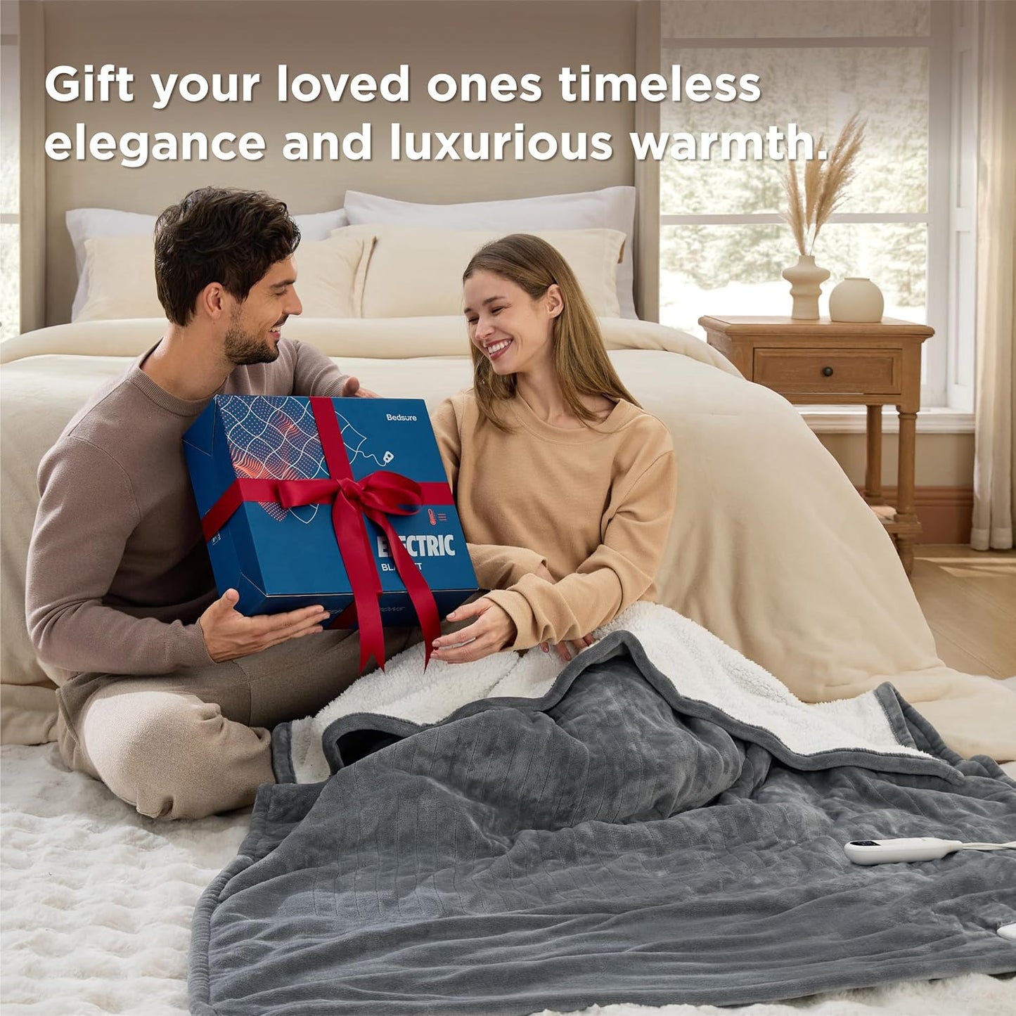 Bedsure Heated Blanket Throw Blanket with Preheat Function - Fast Heating Electric Blanket, Soft Flannel Throw with 6 Time Settings(Up to 10H), 6 Heating Settings, Gifts for Grandma (50"x60", Cream)