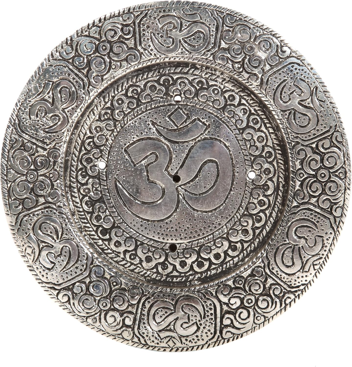 Hosley Tibetan Style Aluminum Incense Burner & Candle Holder - Aged Silver Finish, 4.5" Diameter Incense Stick Holder for Aromatherapy, Meditation & Home Decor