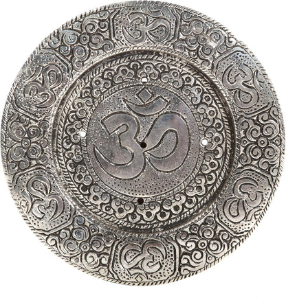 Hosley Tibetan Style Aluminum Incense Burner & Candle Holder - Aged Silver Finish, 4.5" Diameter Incense Stick Holder for Aromatherapy, Meditation & Home Decor