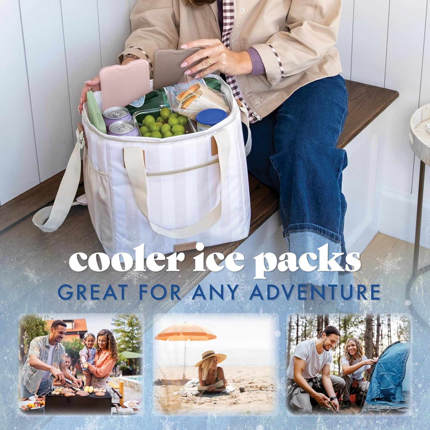 Cool Coolers by Fit & Fresh 4 Pack XL Slim Ice Packs, Quick Freeze Space Saving Reusable Ice Packs for Lunch Boxes or Coolers