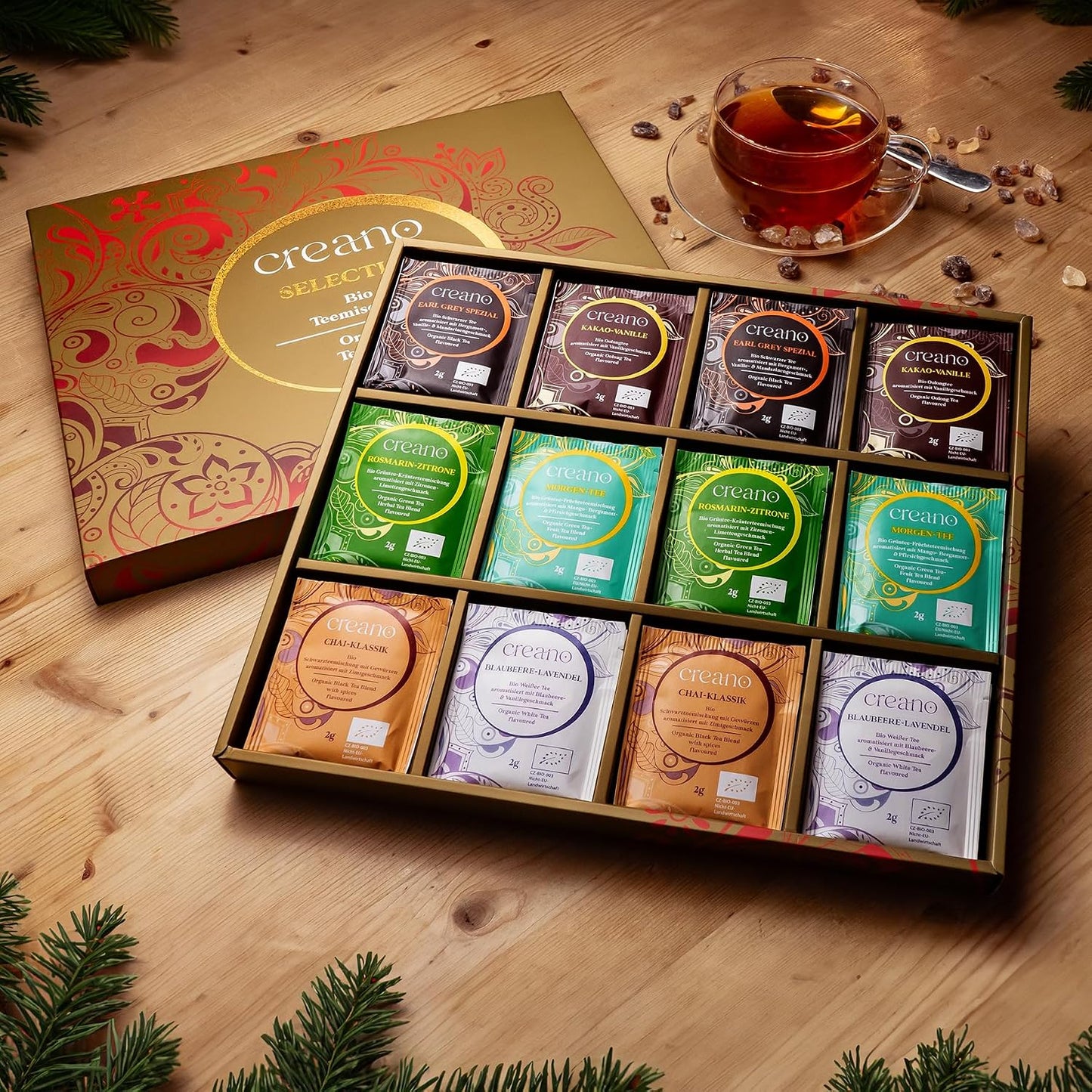 Creano Organic Herbal Tea Sampler Gift Set - Tea Gift Box - 27 Organic Tea Bags in 9 Different Varieties 54 g