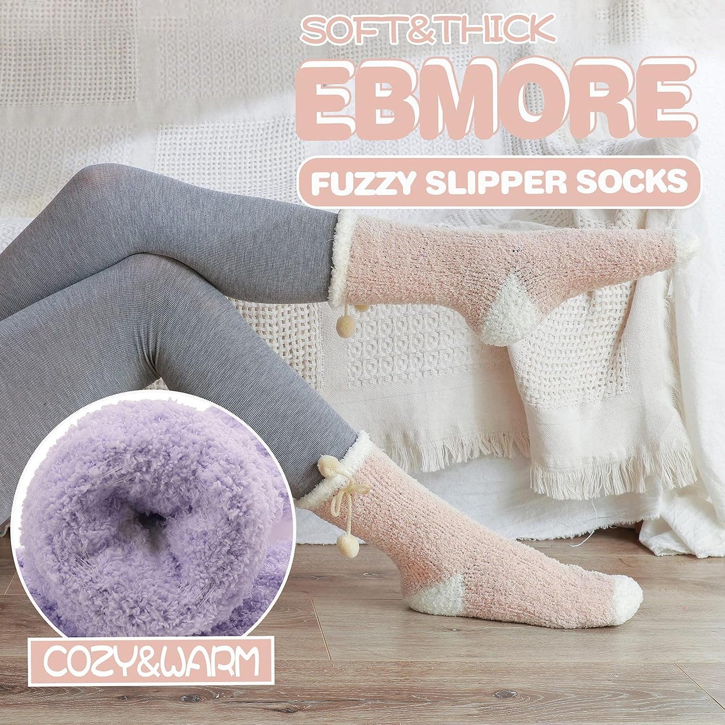 EBMORE Womens Fuzzy Socks Slipper Fluffy Cozy Comfy Cabin Plush Warm Winter Sleep Home Soft Socks