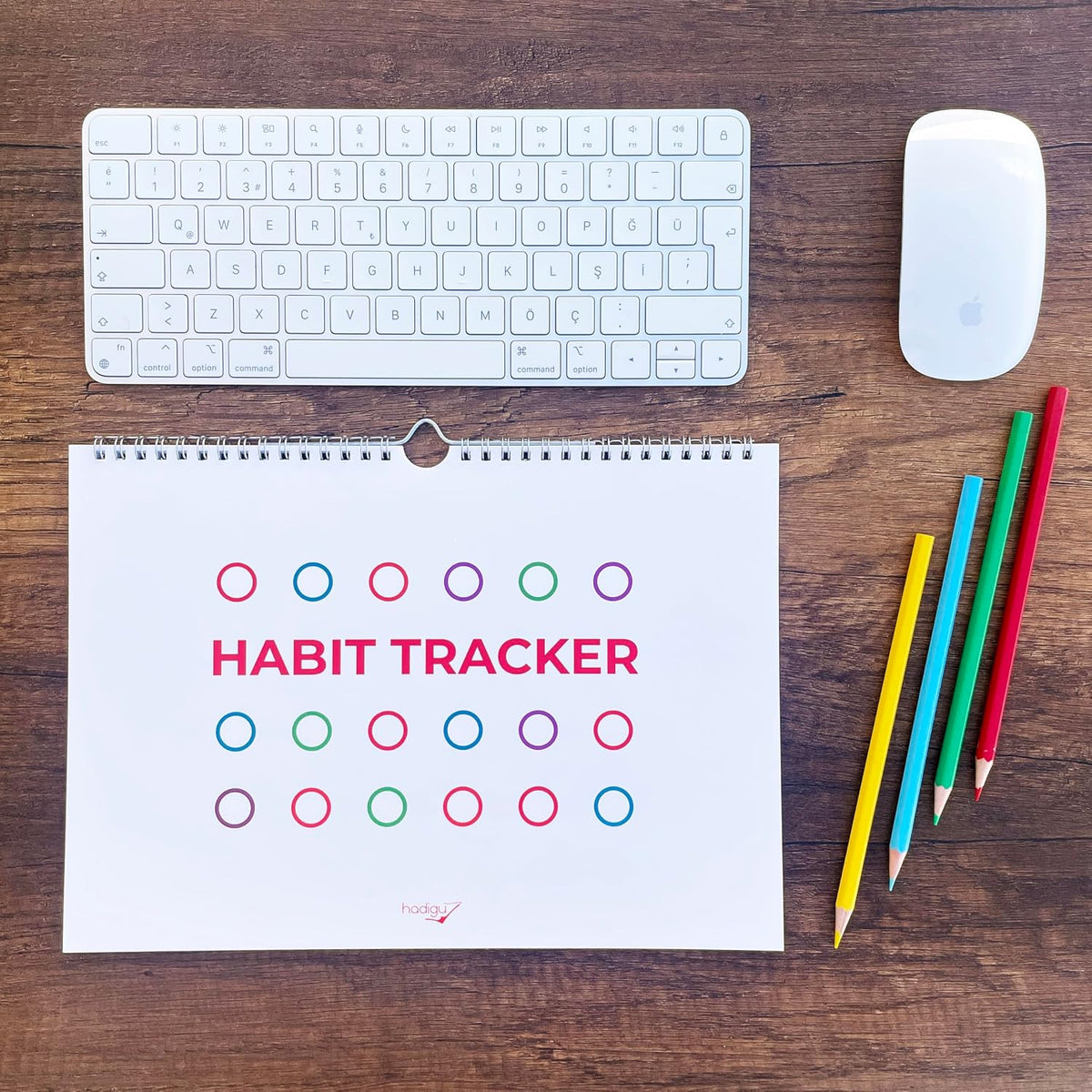Hadigu Habit Tracker Calendar (Undated 12 Month) with Spiral Bound and Hanger, A4 size (8.3"x11.7"), Habit Planner, Daily Weekly and Monthly Tracker, Colorful Layout