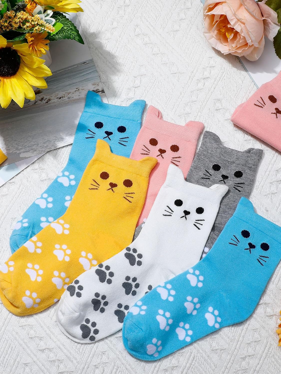 Eurzom 10 Pairs Socks Womens Crew Elastic Ankle Length Cotton Socks Aesthetic Cute Lightweight Low Cut Gifts for Women - Colors B