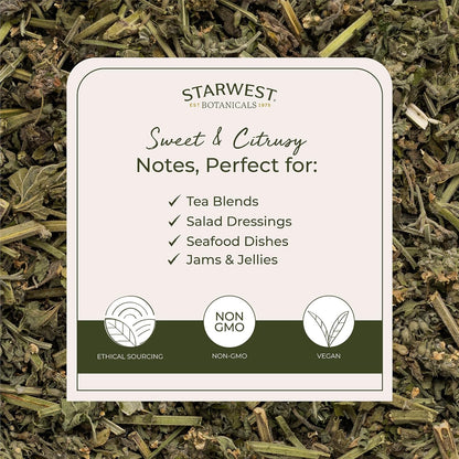 Starwest Botanicals Organic Lemon Balm Leaves - Dried Herb for Tea, Loose Leaf Natural Herb, Cut & Sifted Lemon Balm, Certified Kosher, Non-GMO - 4 oz Bag