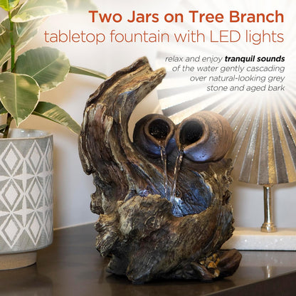 Alpine Corporation | 14"H Indoor Tiered Log Tabletop Fountain with LED Lights — Cascading Waterfall Design Creates Relaxing Ambiance for Home & Office Décor