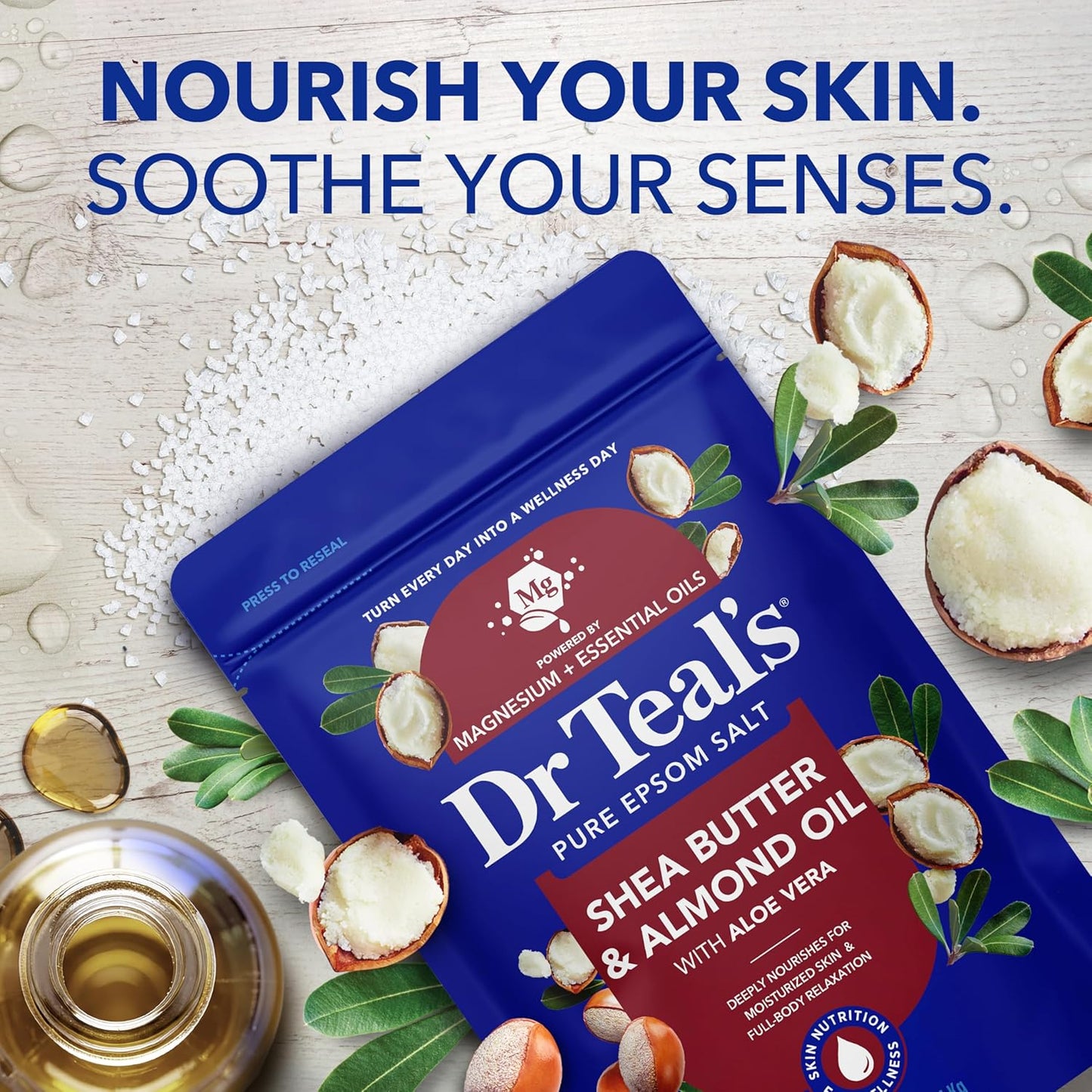 Dr Teal's Epsom Salt Magnesium Soak, Soften & Moisturize with Shea Butter & Almond Oil, 3 lbs