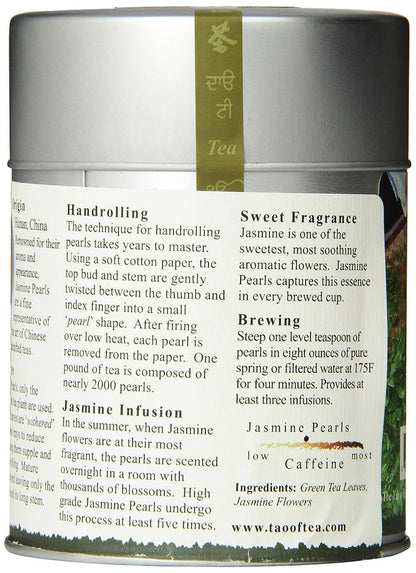 The Tao of Tea, Handrolled Jasmine Pearls Green Tea, Loose Leaf, 3 Ounce Tin