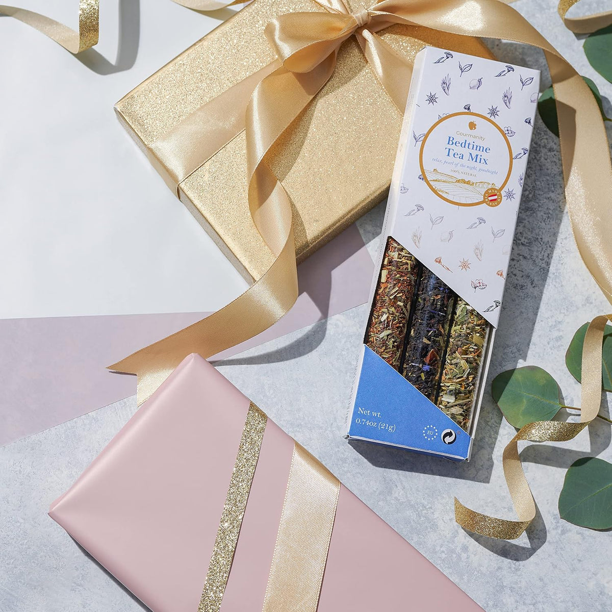 Gourmanity Bedtime Tea Sampler Gift Set, 3 Calming Herbal Blends, 0.74 oz