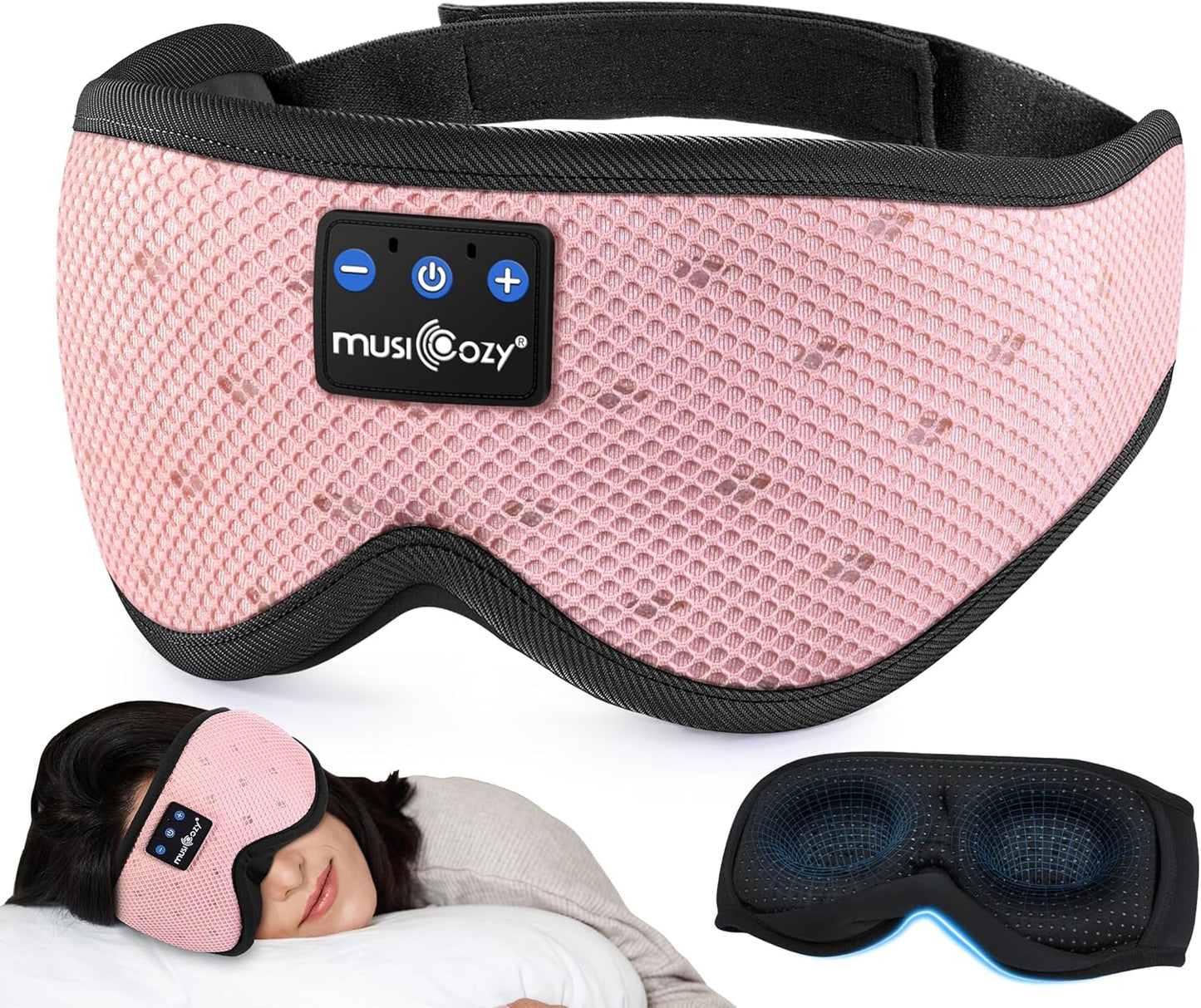 MUSICOZY Sleep Headphones Breathable Sleep Mask Bluetooth 5.4 Wireless Earphones Mask Sleeping Eyemask for Side Sleepers for Women Men Travel Meditation Gift (Mesh Black)