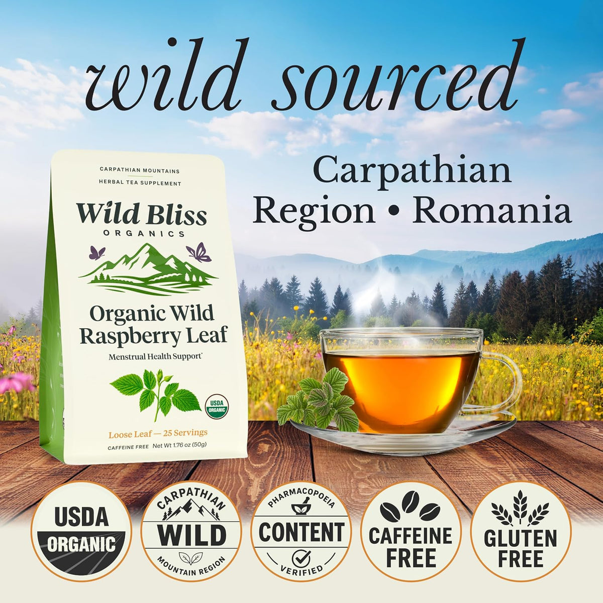 Wild Bliss Organic Red Raspberry Leaf Tea for Pregnancy and Menstrual Support - Loose Leaf Herbal Tea - 1.76 Oz - 25 Servings