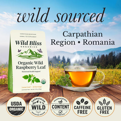 Wild Bliss Organic Red Raspberry Leaf Tea for Pregnancy and Menstrual Support - Loose Leaf Herbal Tea - 1.76 Oz - 25 Servings