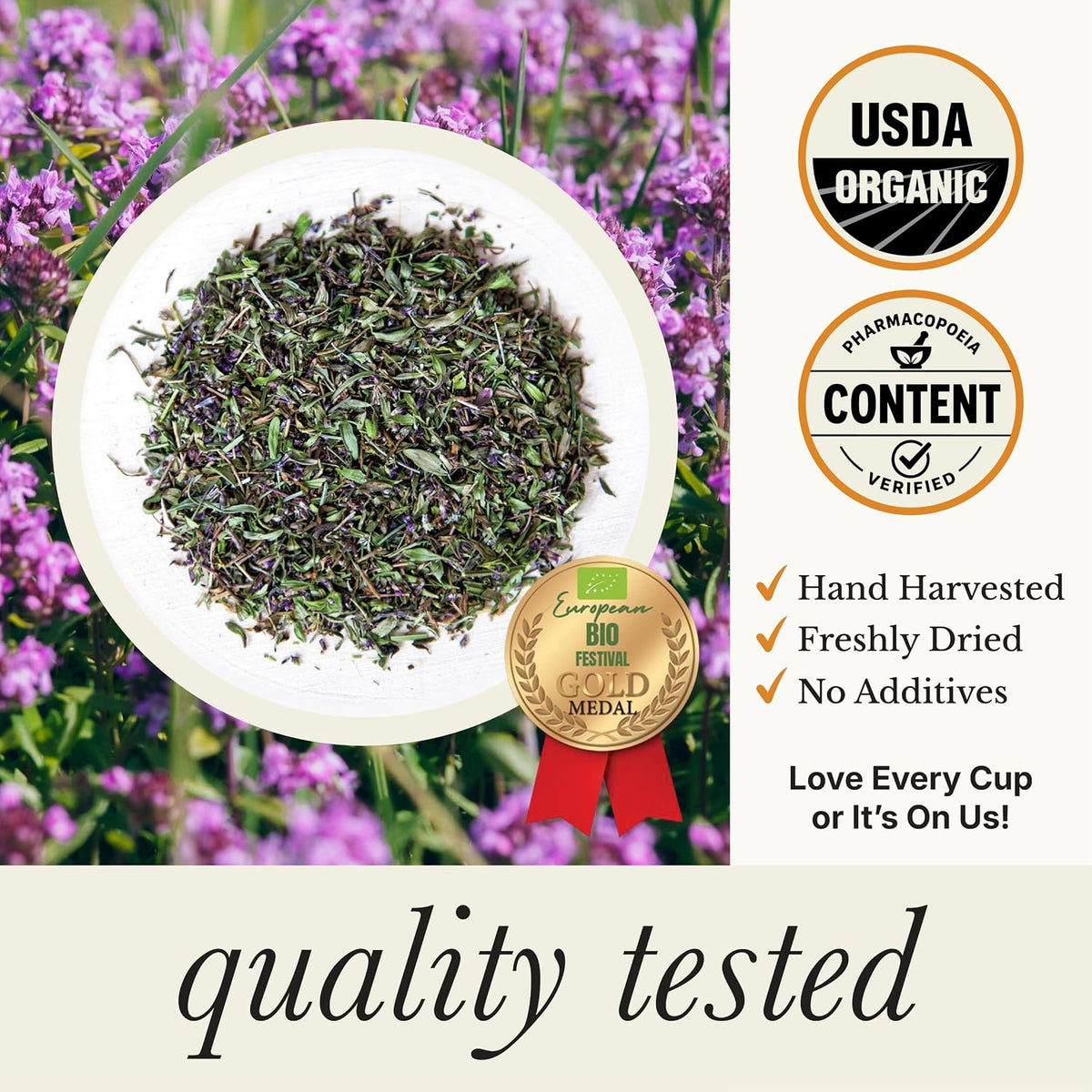 Wild Bliss Organic Wild Thyme Tea - Caffeine Free Respiratory Herbal Support - Pharmacopoeia Potency - 20 Plant Based Tea Bags (Pack of 2)