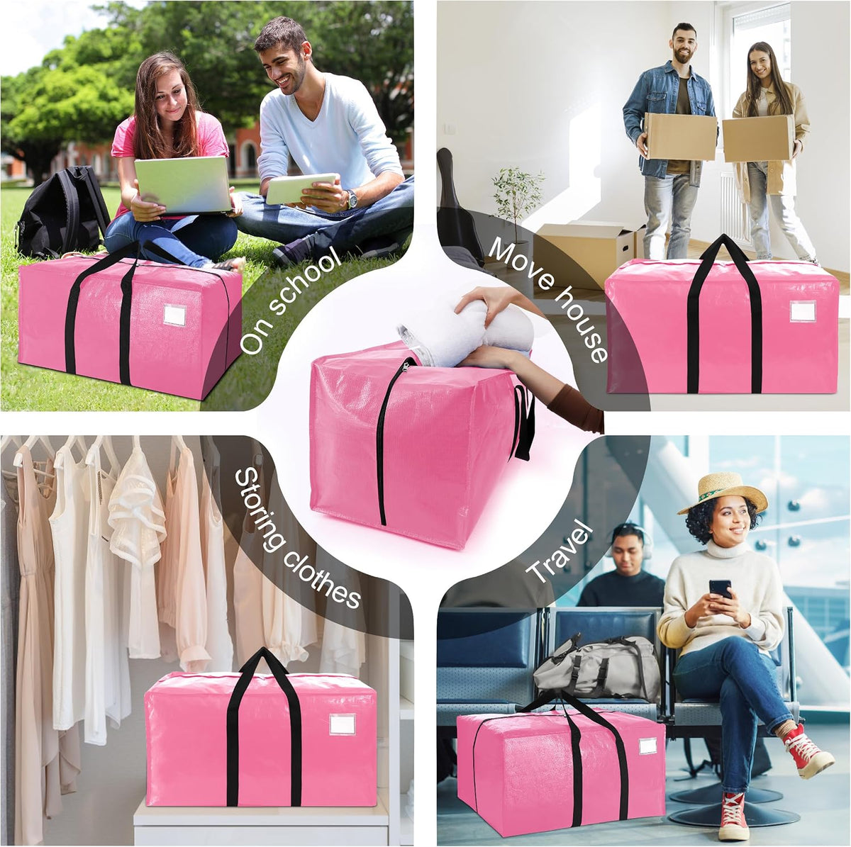 VELVETSURE Heavy Duty Extra Large Moving Bags W/Backpack Straps - Strong Handles & Zippers, Storage Totes For Space Saving, Fold Flat, Alternative to Box and Bin (Set of 6, Multicolor)