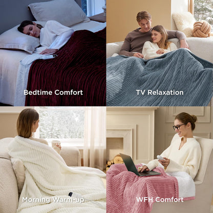 Bedsure GentleSoft Heated Blanket Throw - Soft Ribbed Flannel Electric Blanket, Gifts for Grandma (50x60 inches, Grey)