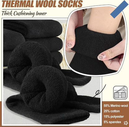 EBMORE 5 Pairs Women Merino Wool Boot Socks Warm Thermal Winter Thick Hiking Cozy Cabin Crew Comfy Socks for Ladies