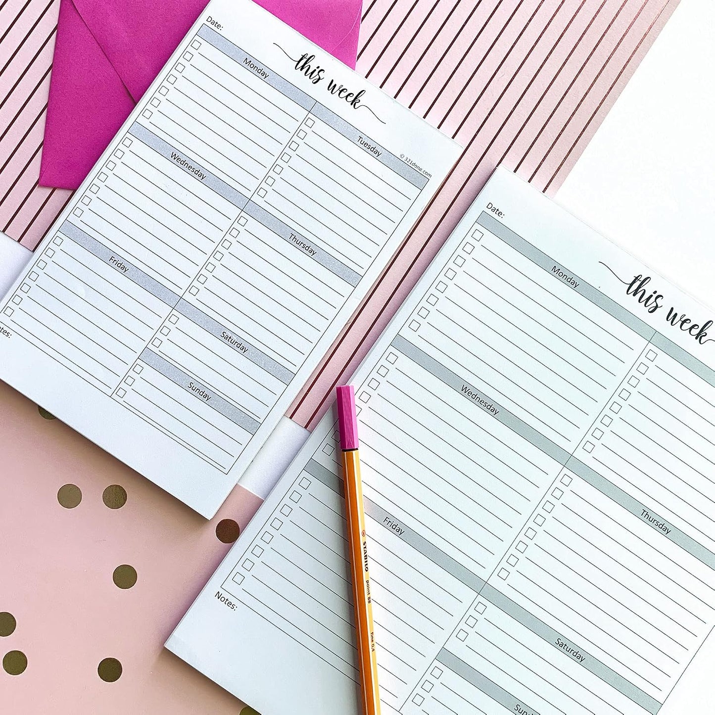 321Done Weekly Checklist Notepad, 5.5x8.5 Size Pad - 50 Tear-Off Sheets, Undated Monday-Sunday Schedule, Daily Task Planner for Home, Office & Student Use - Made in USA