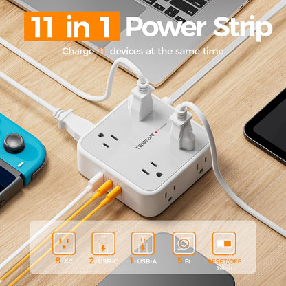 TESSAN Surge Protector Power Strip with 900J Surge Protection, 5 Ft, Grey