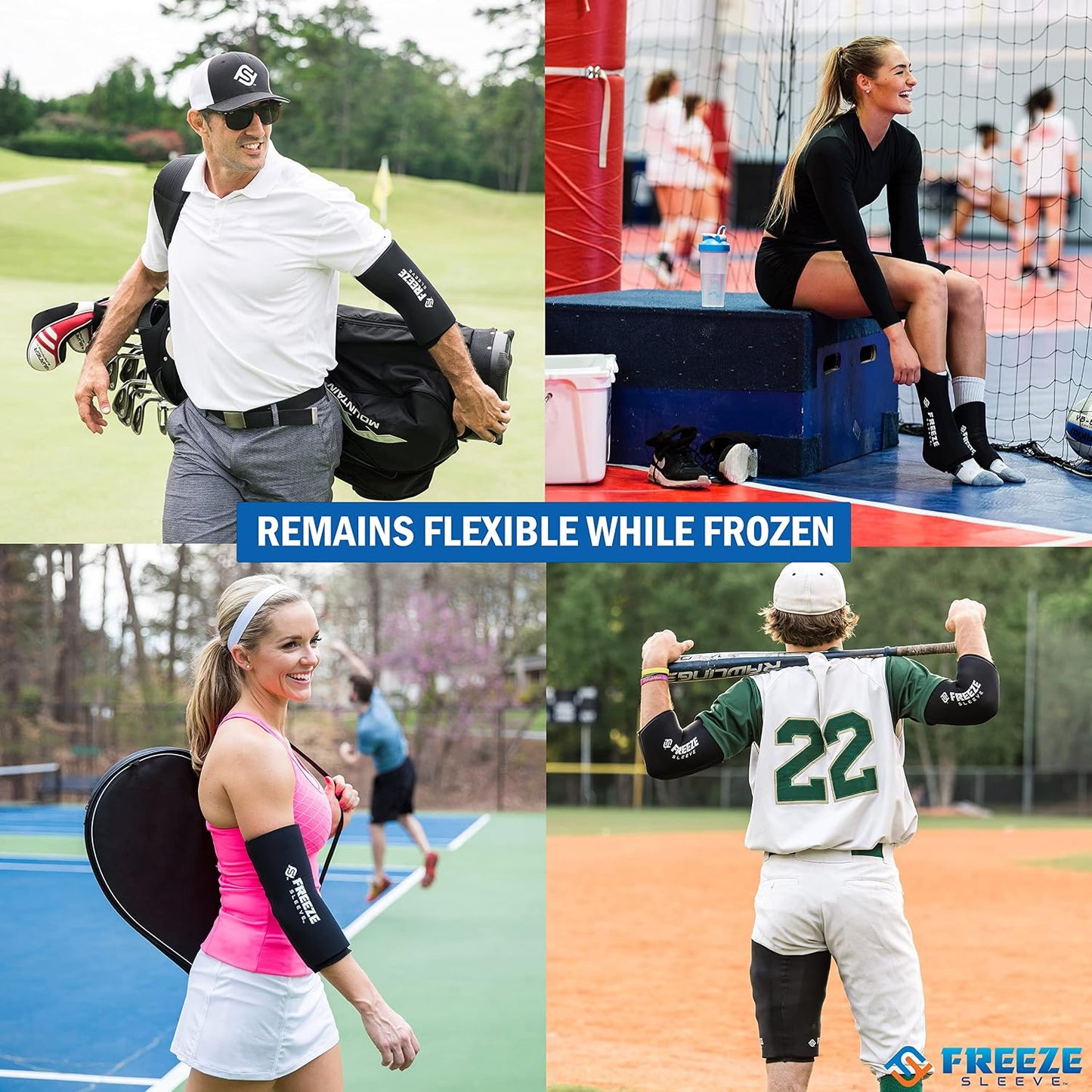 FreezeSleeve Ice & Heat Therapy Sleeve- Reusable, Flexible Gel Hot/Cold Pack, 360 Coverage for Knee, Elbow, Ankle, Wrist- Blue Camo, Large