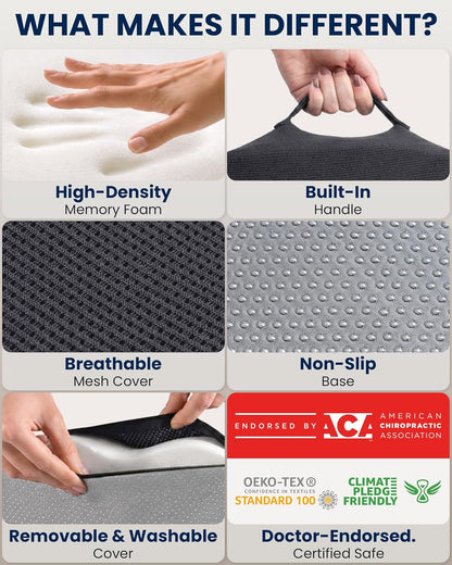 5 STARS UNITED Seat Cushion - Memory Foam Chair Cushion for Tailbone Pain Relief - Ergonomic Support for Coccyx, Sciatica & Butt - Office, Desk & Gaming Chair, Car Seat, Wheelchair, Black Suede