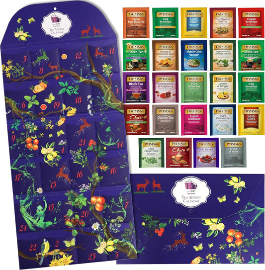 Twinings Gift Advent Calendar, Tea Bags Sampler Assortment, Variety Pack 24 Different Flavours for Tea Lovers: Her, Him, Women, Men, Couples, Family, Friends, Coworkers