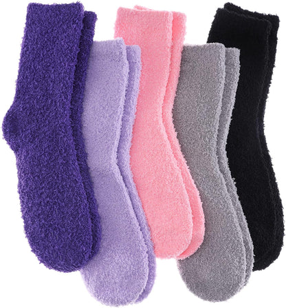 LANLEO 5/6 Pairs Womens Super Soft Fuzzy Plush Warm Winter Home Sleeping Slipper Socks