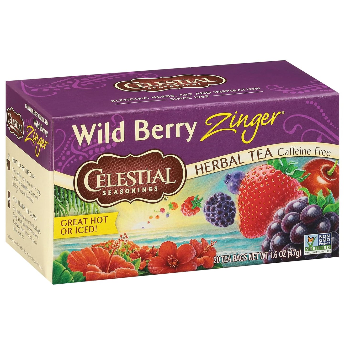 Celestial Seasonings Hibiscus Tea, Red Zinger Herbal Tea, Caffeine Free, 20 Tea Bags