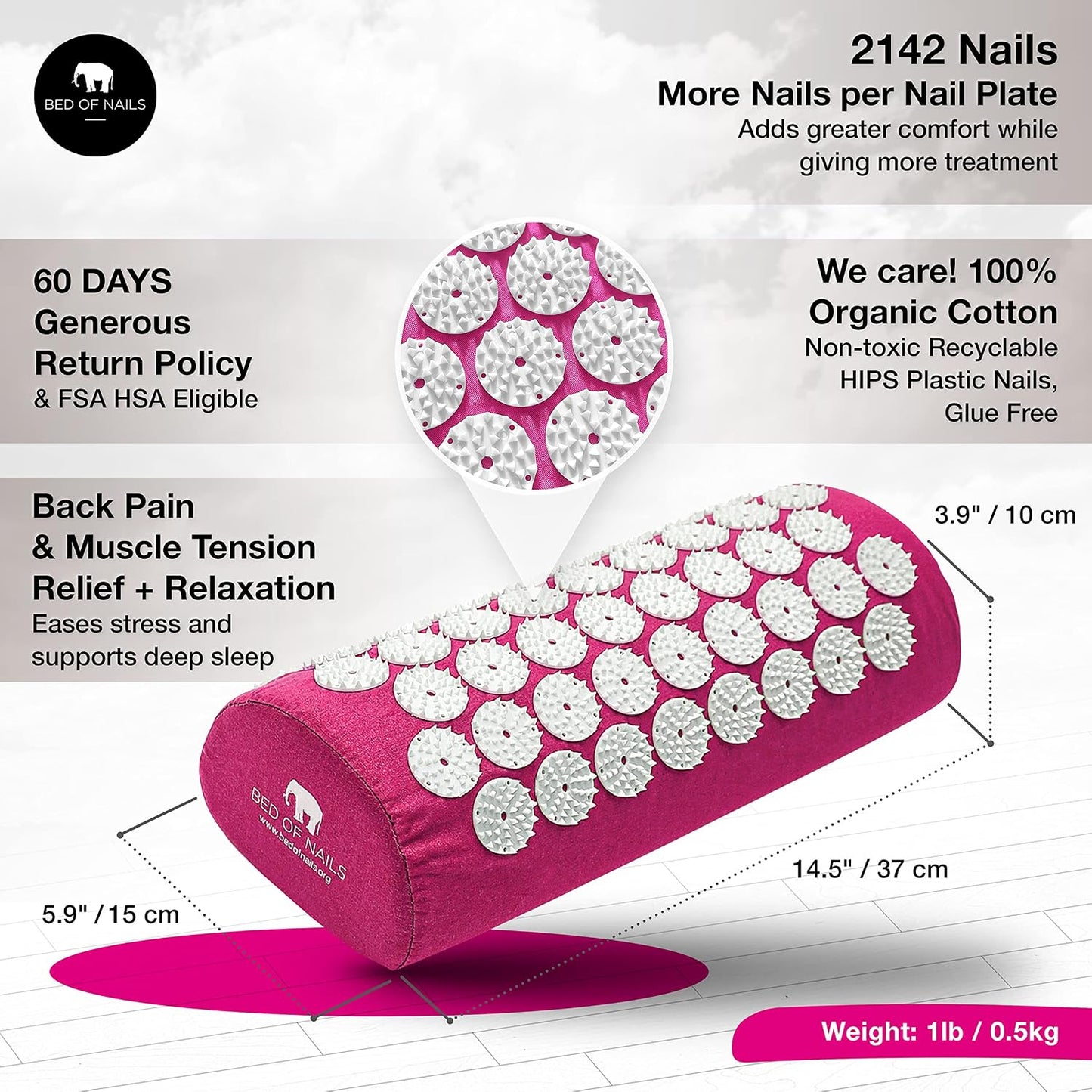 Bed of Nails Mat and Pillow Set – Original Bon Acupressure Design with 10962 Precision Nails, Mat: 28.5 x 16.5 x 1", Pillow: 14.5 x 6 x 4", Green