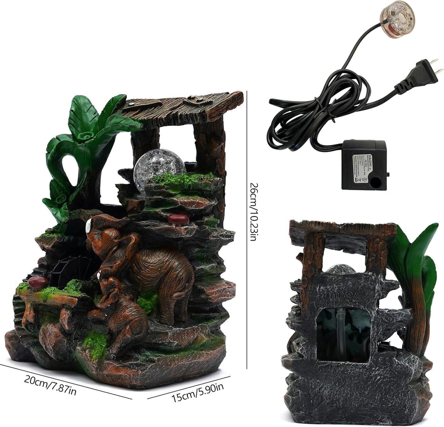 Mini Artificial Bonsai Tree Waterfall Fog Feature Rock Tabletop Fountain | 11in Desktop Decor Waterfall Fountain W/ Water Pump& Atomizer&LED Lights &Fake Tree Office Bedroom Relax