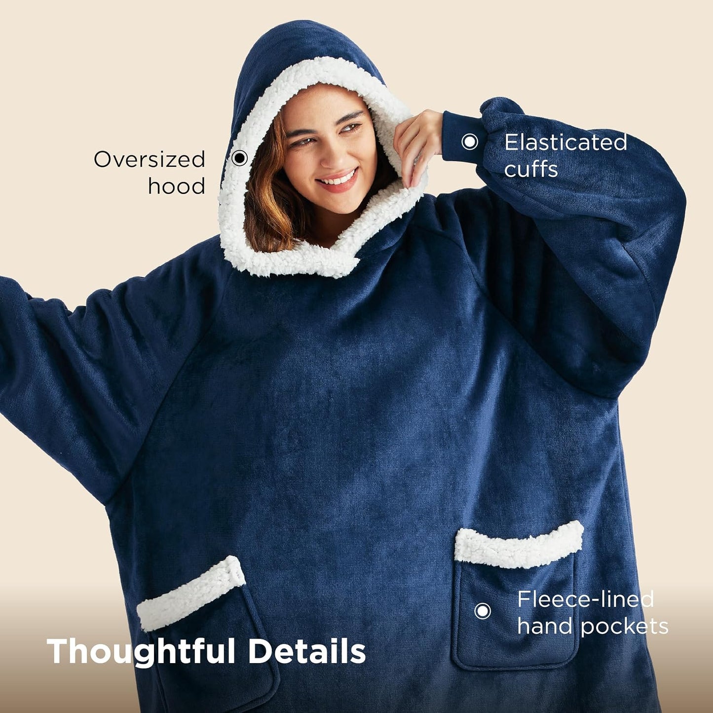 Bedsure Blanket Hoodie, Wearable Blanket Hoodie as Gifts for Mom, Birthday Gifts for Women Kids Teens Mother's Day Sherpa Sweatshirt, Grey, Standard