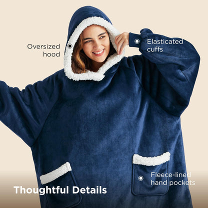 Bedsure Blanket Hoodie, Wearable Blanket Hoodie as Gifts for Mom, Birthday Gifts for Women Kids Teens Mother's Day Sherpa Sweatshirt, Grey, Standard