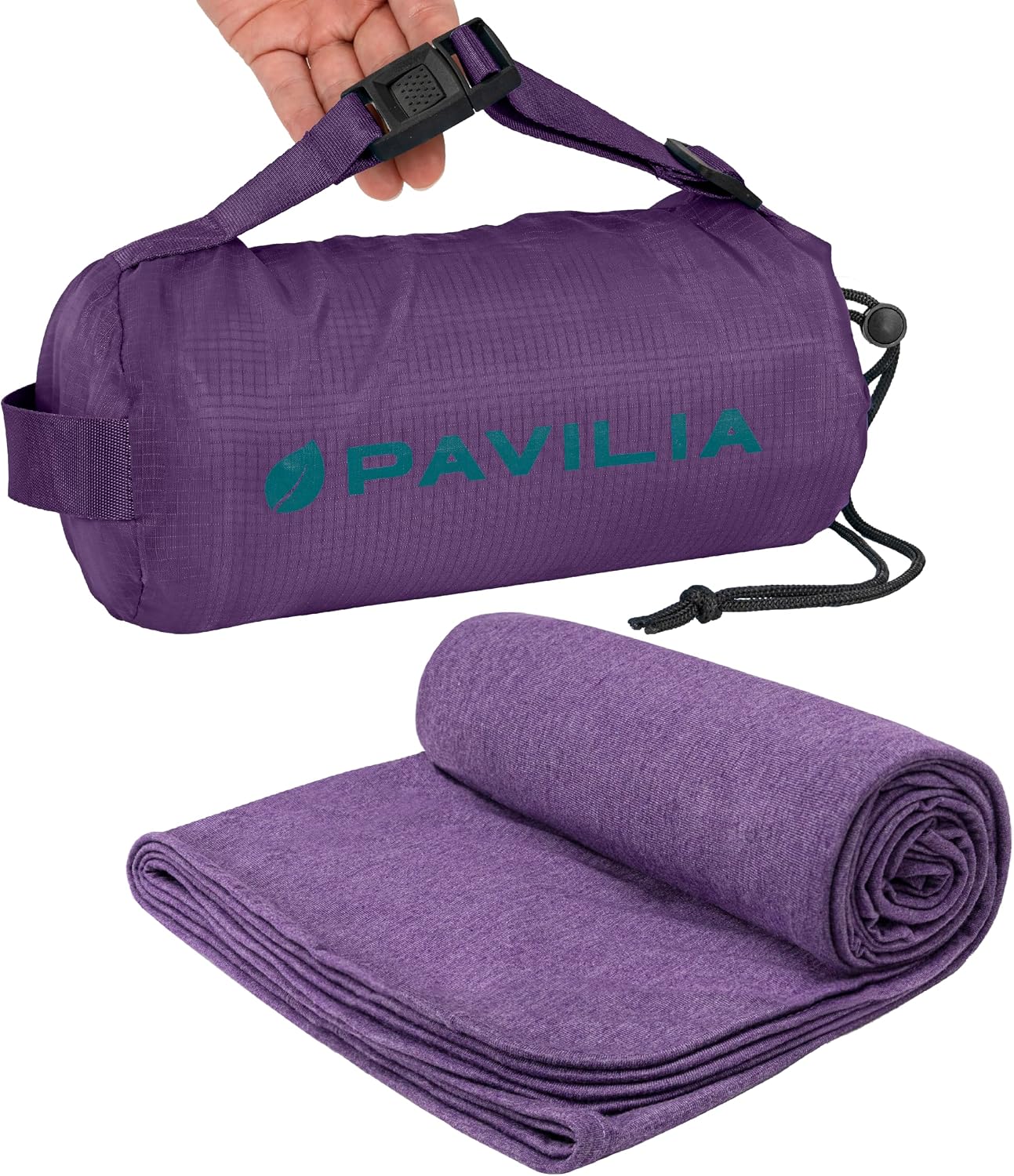 PAVILIA Travel Blanket Airplane Compact with Bag, Lightweight Soft Fleece Plane Blanket Long Flights, Camping Road Trips, Packable Travel Gift Essentials with Luggage Backpack Strap, 65x40, Purple